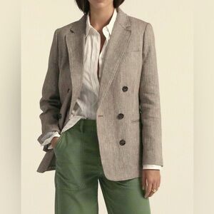 J. Crew Bristol Italian Cotton Linen Blazer in Ivory Herringbone, Size 0